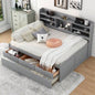 Full Size Wooden Captain Bed with Built - in Bookshelves, Three Storage Drawers and Trundle, Antique Brown