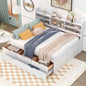 Full Size Wooden Captain Bed with Built - in Bookshelves, Three Storage Drawers and Trundle, Antique Brown