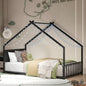Twin Size House Bed with Roof and Colorful Lights, Metal Bed Frame with Slats and, House Bed Boy, Girls and Young Teens, No Box Spring Needed Black