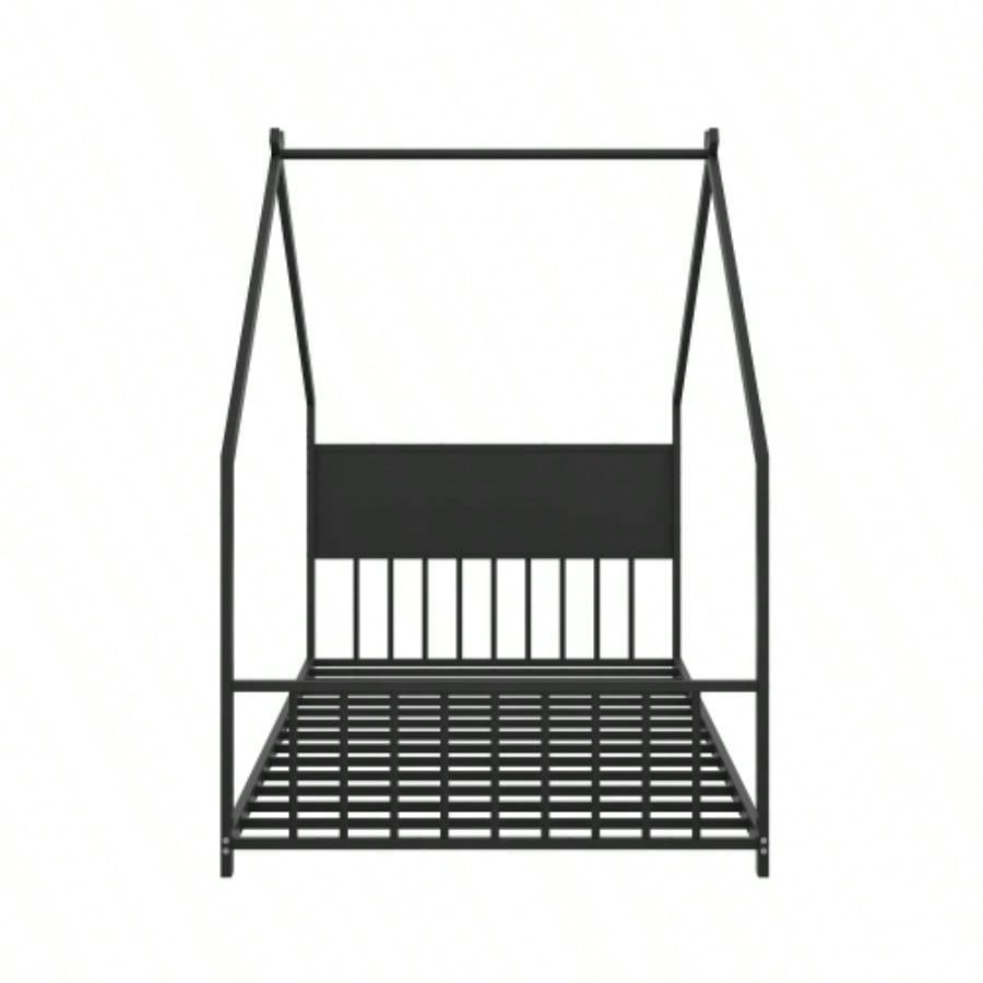 Twin Size House Bed with Roof and Colorful Lights, Metal Bed Frame with Slats and, House Bed Boy, Girls and Young Teens, No Box Spring Needed Black