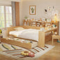 Wooden Full Size Daybed with Storage Shelves, Multi - functional Bed with Two Storage Drawers and Study Desk, Natural Old SKU: HL000089AAM