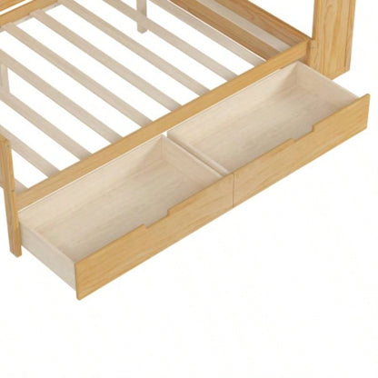 Wooden Full Size Daybed with Storage Shelves, Multi - functional Bed with Two Storage Drawers and Study Desk, Natural Old SKU: HL000089AAM