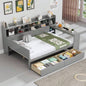 Wooden Full Size Daybed with Storage Shelves, Multi - functional Bed with Two Storage Drawers and Study Desk, Natural Old SKU: HL000089AAM