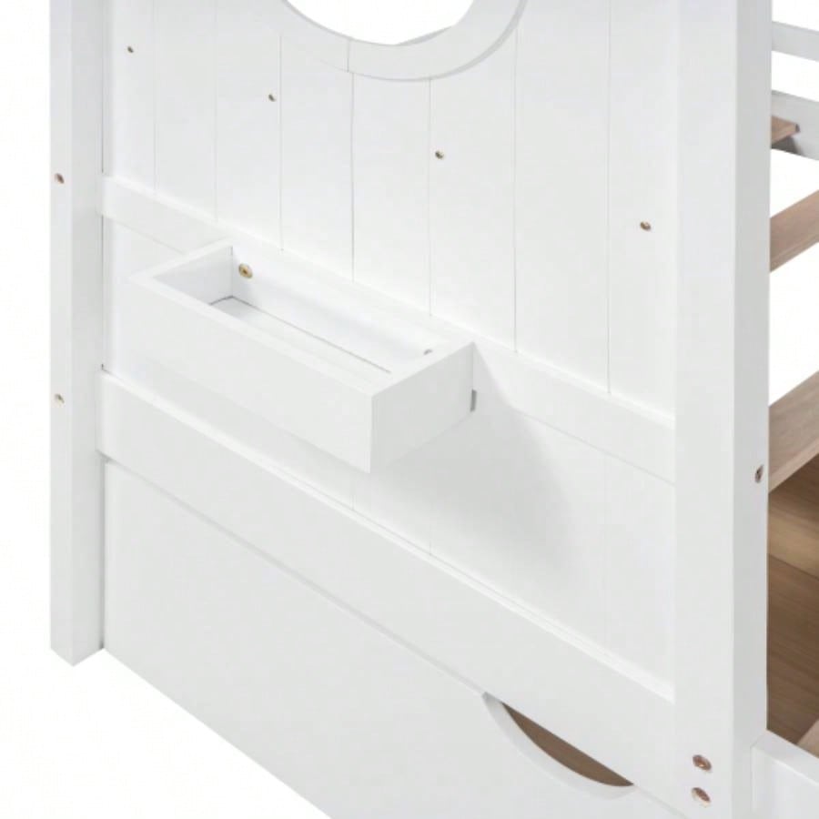 Wooden Twin Size House Bed with 2 Drawers, Kids Bed with Storage Shelf, WhiteOld SKU: HL000051AAK