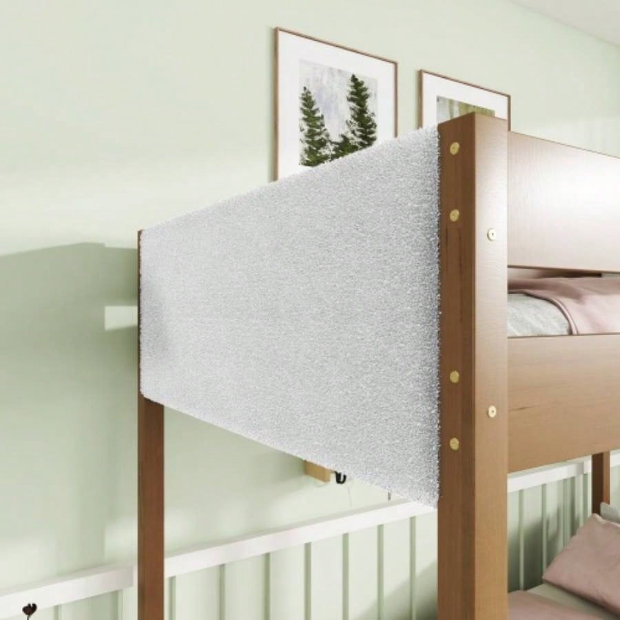 Twin Over Twin Bunk Bed with Boucle Upholstered Headboard and Footboard, Ladder, Safety Guardrails, Rubber Wooden Bunk Bed, Natural