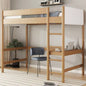 Twin Over Twin Bunk Bed with Boucle Upholstered Headboard and Footboard, Ladder, Safety Guardrails, Rubber Wooden Bunk Bed, Natural