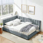 Full Size Upholstered Tufted Bed Frame, Sofa Bed Frame with Comfortable Backrest and Armrests, Full Size Bed Bedroom, Living Room, Velvet - Gray816029.5