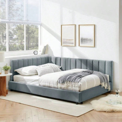 Full Size Upholstered Tufted Bed Frame, Sofa Bed Frame with Comfortable Backrest and Armrests, Full Size Bed Bedroom, Living Room, Velvet - Gray816029.5