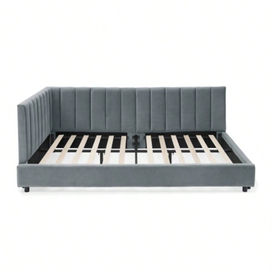 Full Size Upholstered Tufted Bed Frame, Sofa Bed Frame with Comfortable Backrest and Armrests, Full Size Bed Bedroom, Living Room, Velvet - Gray816029.5