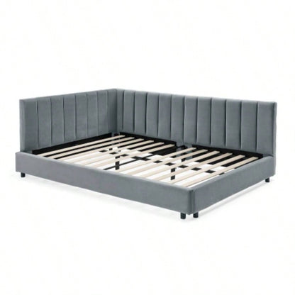 Full Size Upholstered Tufted Bed Frame, Sofa Bed Frame with Comfortable Backrest and Armrests, Full Size Bed Bedroom, Living Room, Velvet - Gray816029.5
