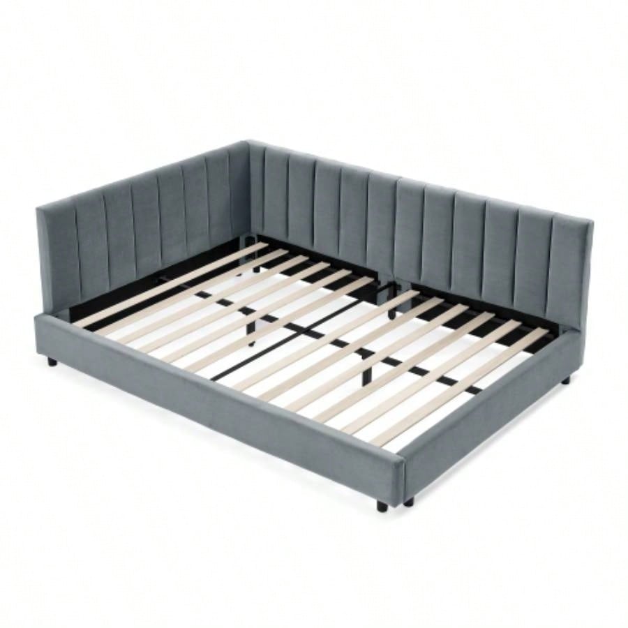 Full Size Upholstered Tufted Bed Frame, Sofa Bed Frame with Comfortable Backrest and Armrests, Full Size Bed Bedroom, Living Room, Velvet - Gray816029.5