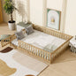 Size Floor Bed with Fence, Door, Rubber Wood Floor Bed with Safety Guardrails, Natural