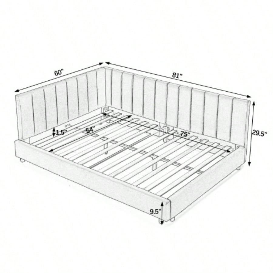 Full Size Upholstered Tufted Bed Frame, Sofa Bed Frame with Comfortable Backrest and Armrests, Full Size Bed Bedroom, Living Room, Velvet - Gray816029.5