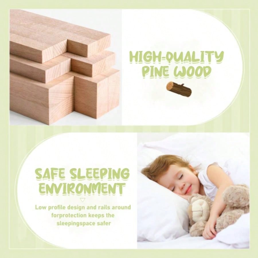 Twin Size Bed Floor Bed with Safety Guardrails and Door Kids, NaturalOld SKU: W158090686