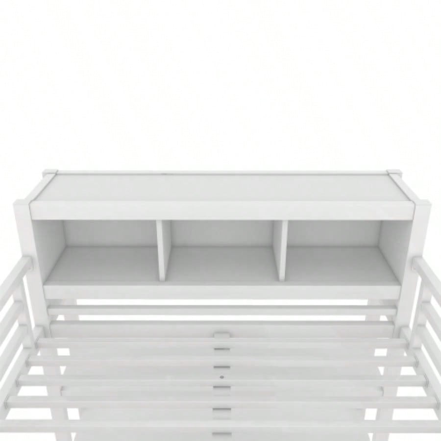 Metal Loft Bed with Wardrobe And L - shaped Desk, Full Size Loft Bed with Storage Cubes and Shelves, Heavy Duty Loft Bed Kids Teens Adults, White