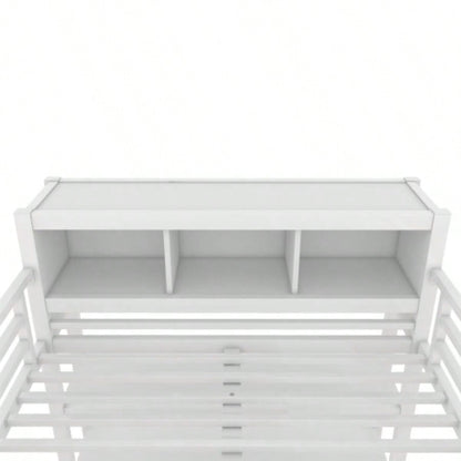 Metal Loft Bed with Wardrobe And L - shaped Desk, Full Size Loft Bed with Storage Cubes and Shelves, Heavy Duty Loft Bed Kids Teens Adults, White