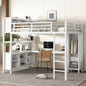 Metal Loft Bed with Wardrobe And L - shaped Desk, Full Size Loft Bed with Storage Cubes and Shelves, Heavy Duty Loft Bed Kids Teens Adults, White