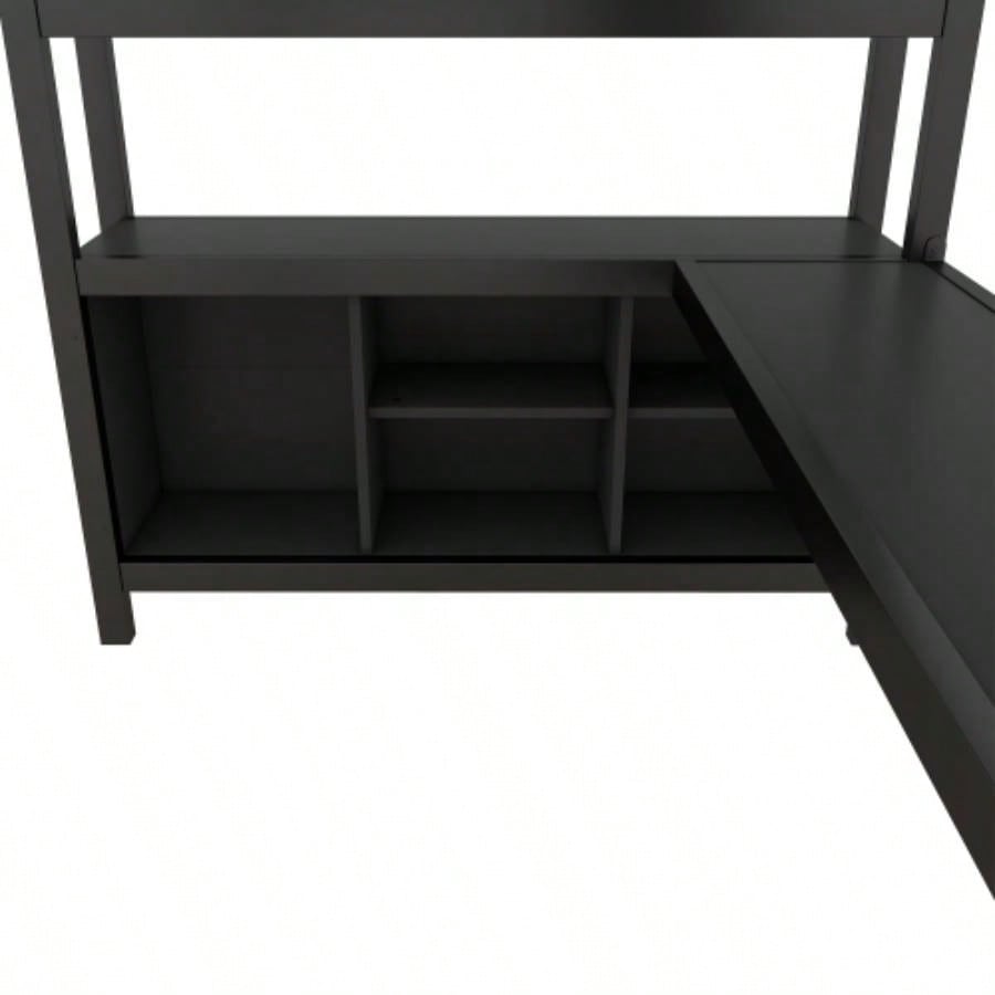 Metal Loft Bed with Wardrobe And L - shaped Desk, Full Size Loft Bed with Storage Cubes and Shelves, Heavy Duty Loft Bed Kids Teens Adults, Black
