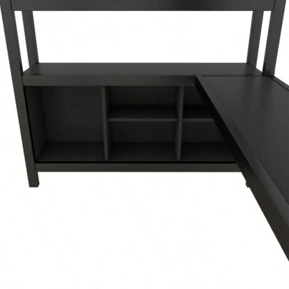 Metal Loft Bed with Wardrobe And L - shaped Desk, Full Size Loft Bed with Storage Cubes and Shelves, Heavy Duty Loft Bed Kids Teens Adults, Black