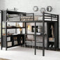 Metal Loft Bed with Wardrobe And L - shaped Desk, Full Size Loft Bed with Storage Cubes and Shelves, Heavy Duty Loft Bed Kids Teens Adults, White