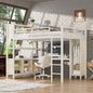 Metal Loft Bed with Wardrobe And L - shaped Desk, Full Size Loft Bed with Storage Cubes and Shelves, Heavy Duty Loft Bed Kids Teens Adults, White