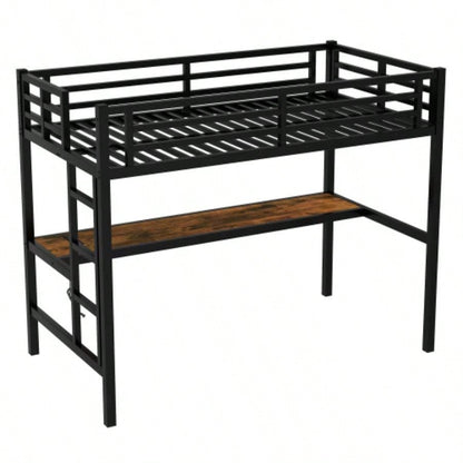 Metal Twin XL Size Loft Bed with Power Outlet and LED Lighted, Space - Saving, Noise Reduced, Black
