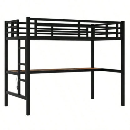 Metal Twin XL Size Loft Bed with Power Outlet and LED Lighted, Space - Saving, Noise Reduced, Black