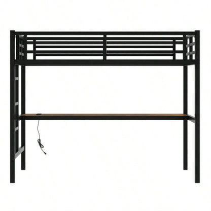 Metal Twin XL Size Loft Bed with Power Outlet and LED Lighted, Space - Saving, Noise Reduced, Black