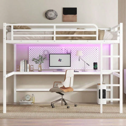 Metal Twin XL Size Loft Bed with Power Outlet and LED Lighted, Space - Saving, Noise Reduced, Black