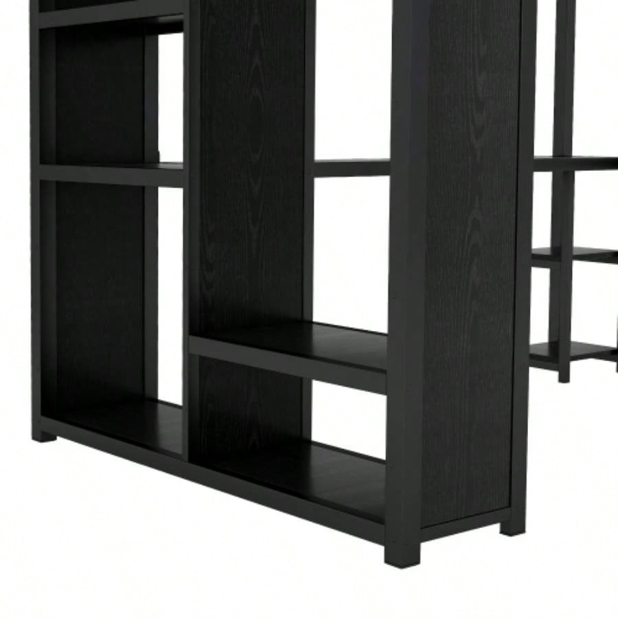 Size Loft Bed Frame with Built - in Wardrobe, Metal Loft Bed with Desk and Storage Shelves, Black