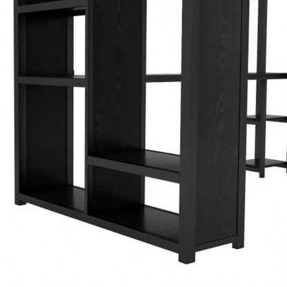 Size Loft Bed Frame with Built - in Wardrobe, Metal Loft Bed with Desk and Storage Shelves, Black