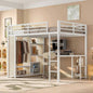 Size Loft Bed Frame with Built - in Wardrobe, Metal Loft Bed with Desk and Storage Shelves, Black