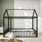 Twin Size Metal Bed House Bed Frame with Fence, Kids, Teens, Girls, Boys, Black
