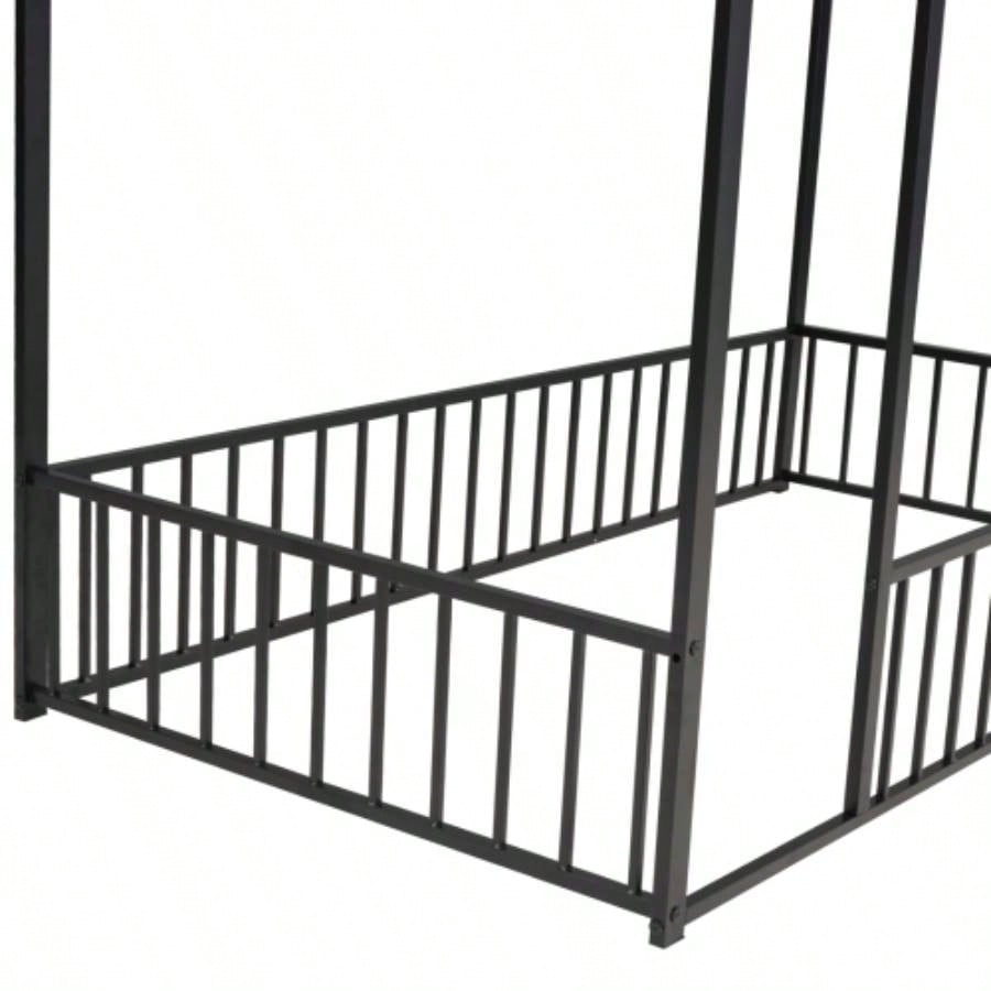 Twin Size Metal Bed House Bed Frame with Fence, Kids, Teens, Girls, Boys, Black