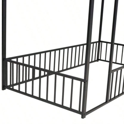 Twin Size Metal Bed House Bed Frame with Fence, Kids, Teens, Girls, Boys, Black
