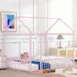 Twin Size Metal Bed House Bed Frame with Fence, Kids, Teens, Girls, Boys, Black