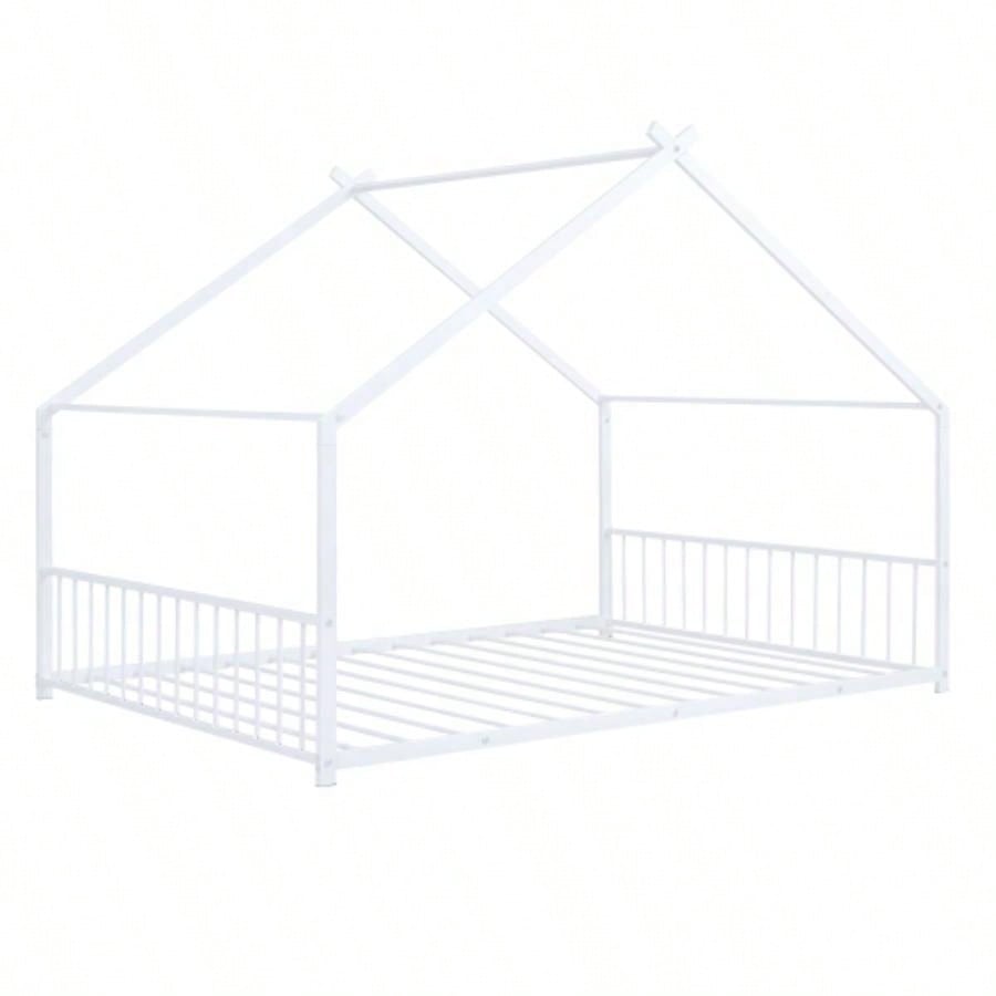Full Size Metal House Bed, White