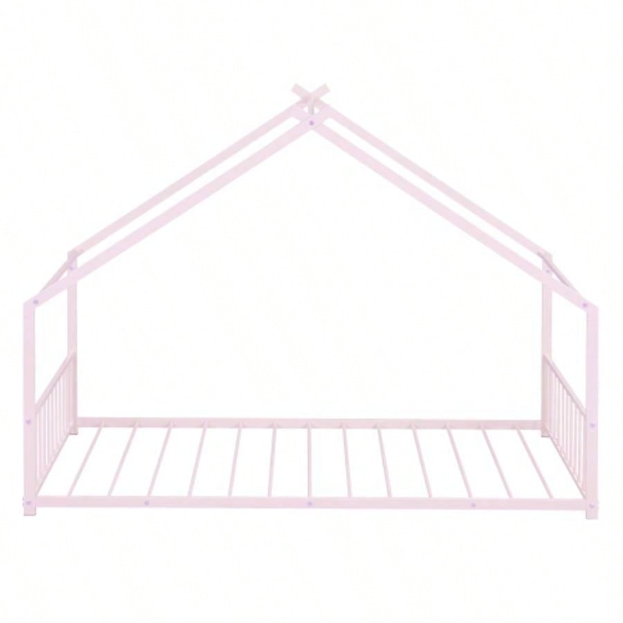 Twin Size Metal House Bed, Pink