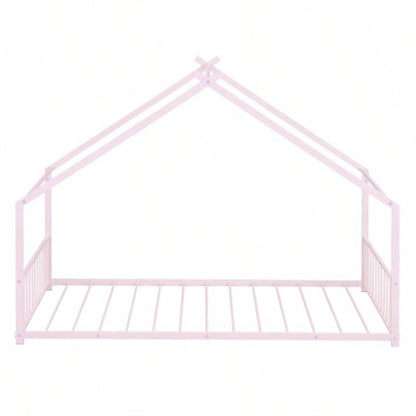 Twin Size Metal House Bed, Pink