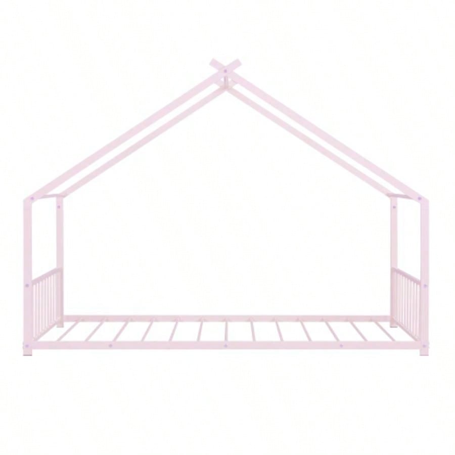 Twin Size Metal House Bed, Pink