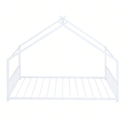 Full Size Metal House Bed, White