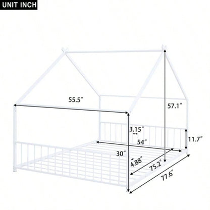 Full Size Metal House Bed, White