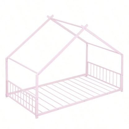 Twin Size Metal House Bed, Pink