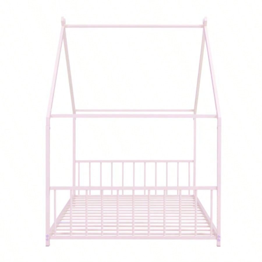 Twin Size Metal House Bed, Pink