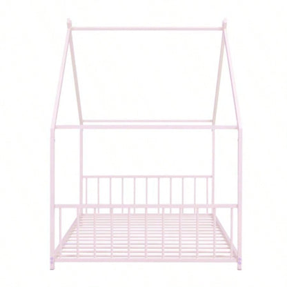 Twin Size Metal House Bed, Pink