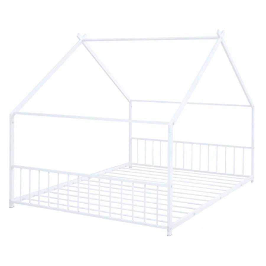 Full Size Metal House Bed, White