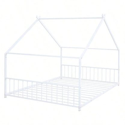 Full Size Metal House Bed, White