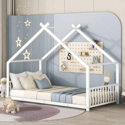 Twin Size Metal House Bed, Pink