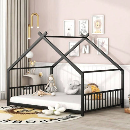 Full Size Metal House Bed, White