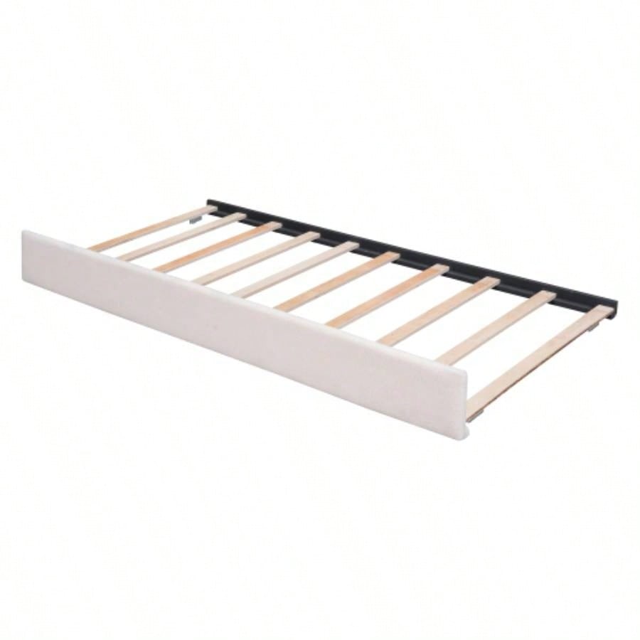 Teddy Fleece Full Size Upholstered Platform Bed with Twin size Trundle, Beige
